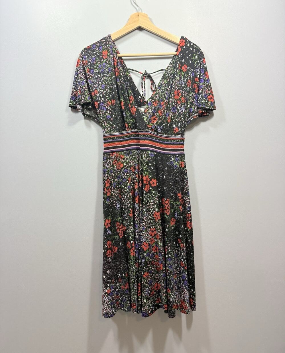 Anthropologie Girls from Savoy Floral V-Neck Short Sleeve A-Line Midi Dress S